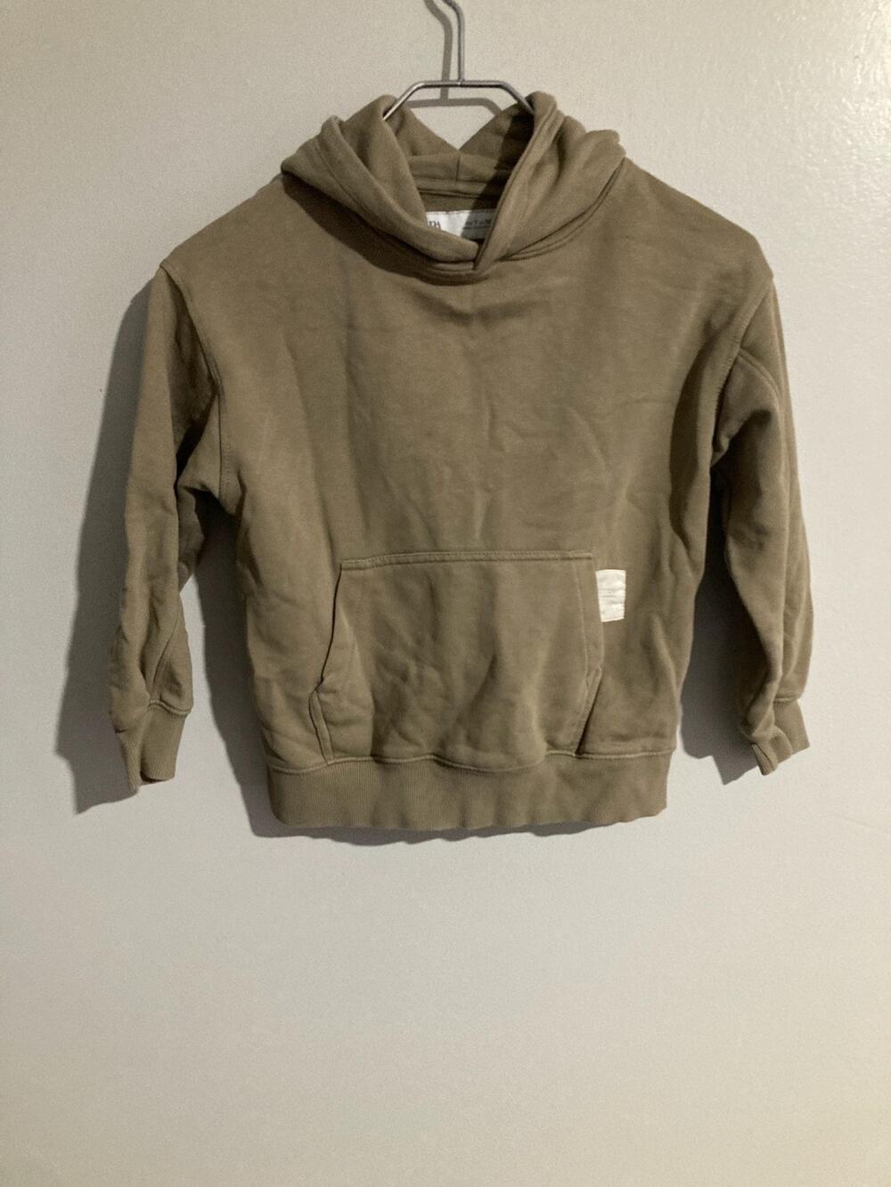 Zara Hoodie Unisex Kids 7 Beige Pullover Terry Hooded Logo Casual Fall